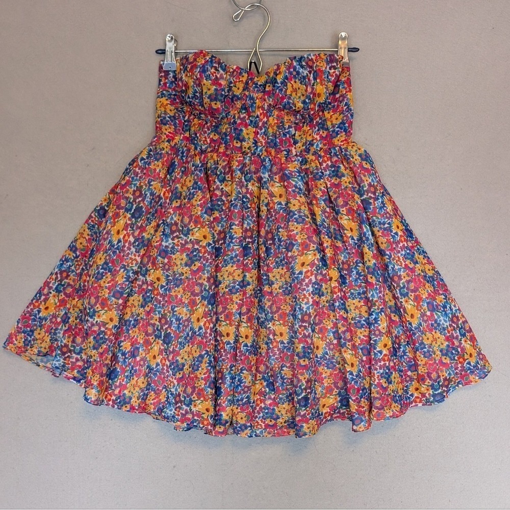 NEW For Love & Lemons Anthropologie Sasha Strapless Bustier Mini Dress Floral Sm